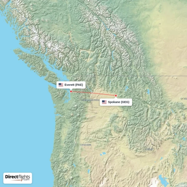 Everett - Spokane direct flight map