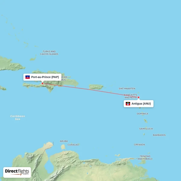 Port-au-Prince - Antigua direct flight map