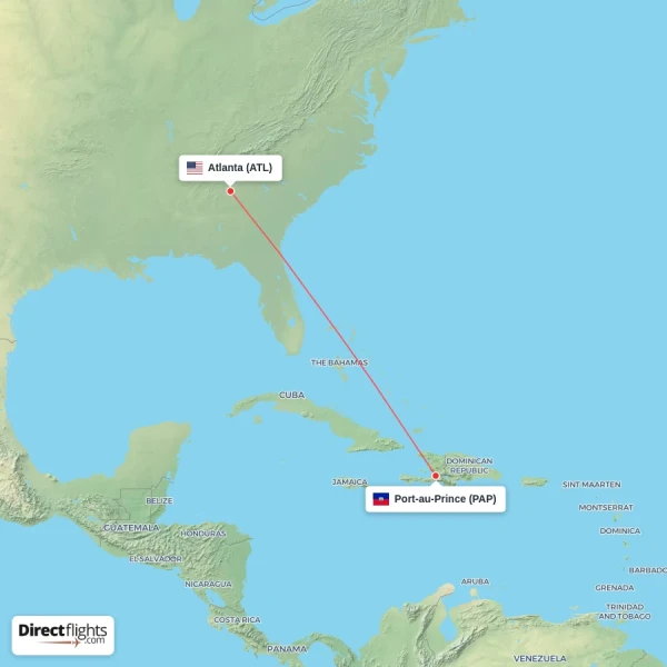 Port-au-Prince - Atlanta direct flight map