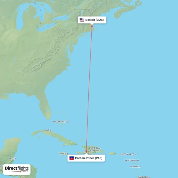 Port-au-Prince - Boston direct flight map