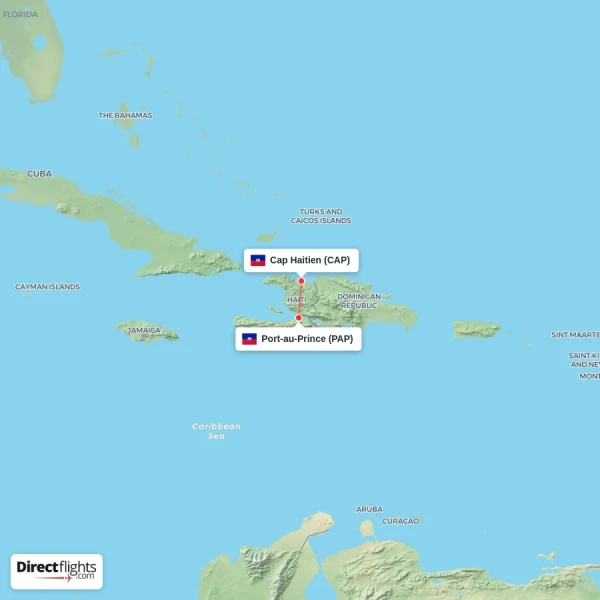 Port-au-Prince - Cap Haitien direct flight map