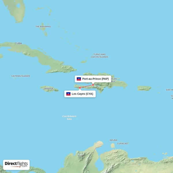 Port-au-Prince - Les Cayes direct flight map