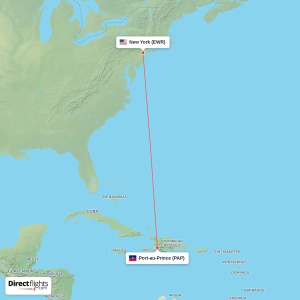 Port-au-Prince - New York direct flight map