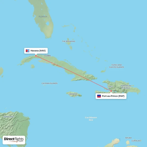 Port-au-Prince - Havana direct flight map