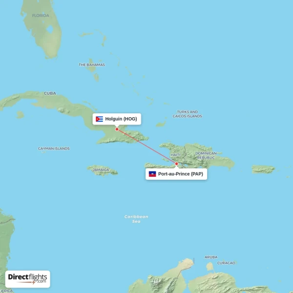 Port-au-Prince - Holguin direct flight map