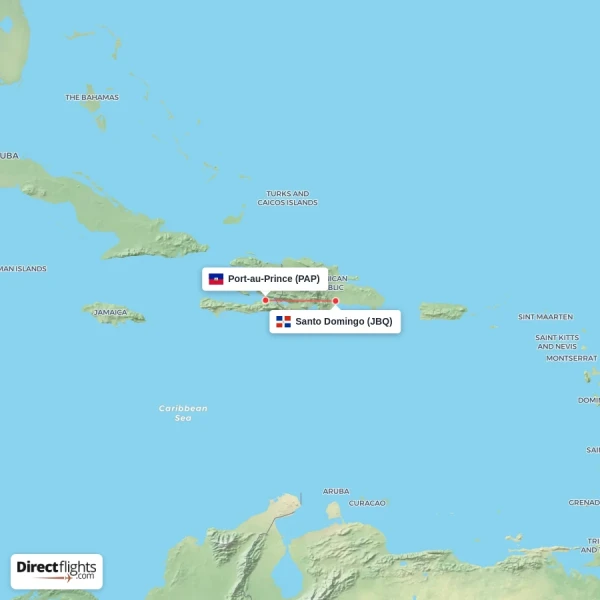 Port-au-Prince - Santo Domingo direct flight map