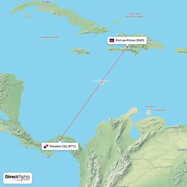 Port-au-Prince - Panama City direct flight map