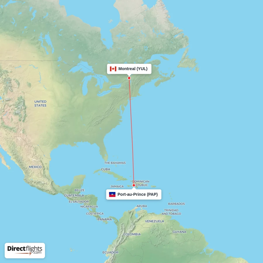 PAP - YUL route map