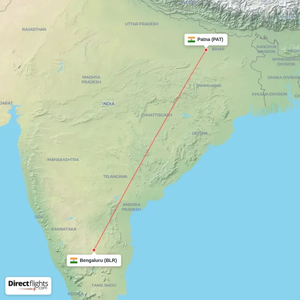 Patna - Bengaluru direct flight map