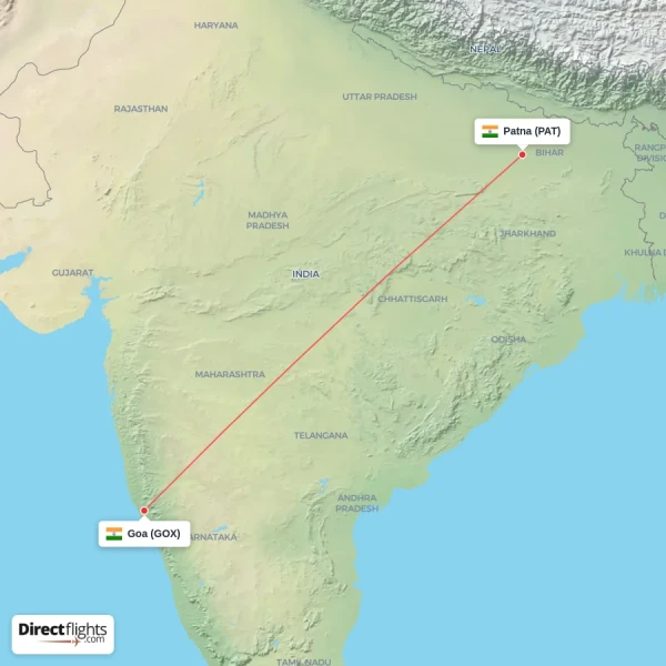 Patna - Goa direct flight map
