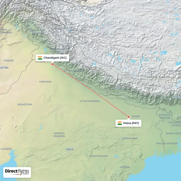 Patna - Chandigarh direct flight map