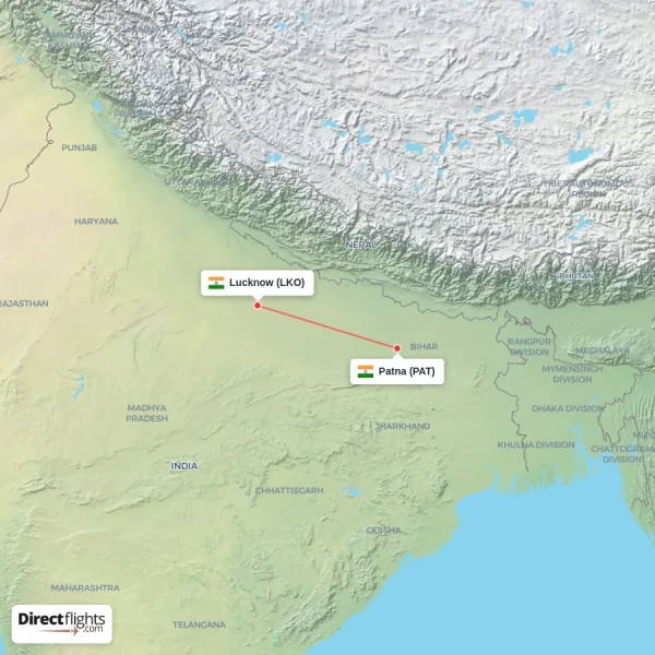 Patna - Lucknow direct flight map