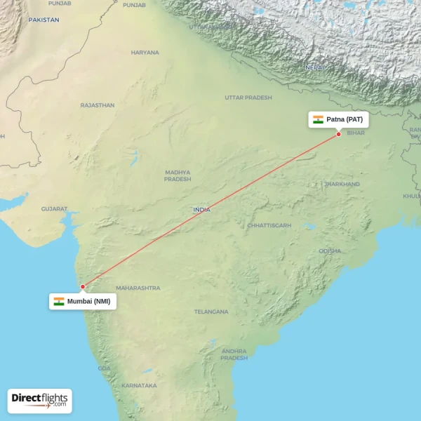 Patna - Mumbai direct flight map