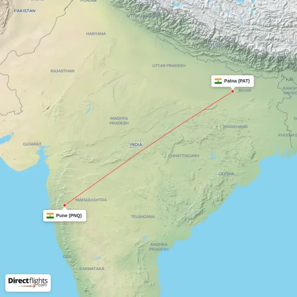 Patna - Pune direct flight map