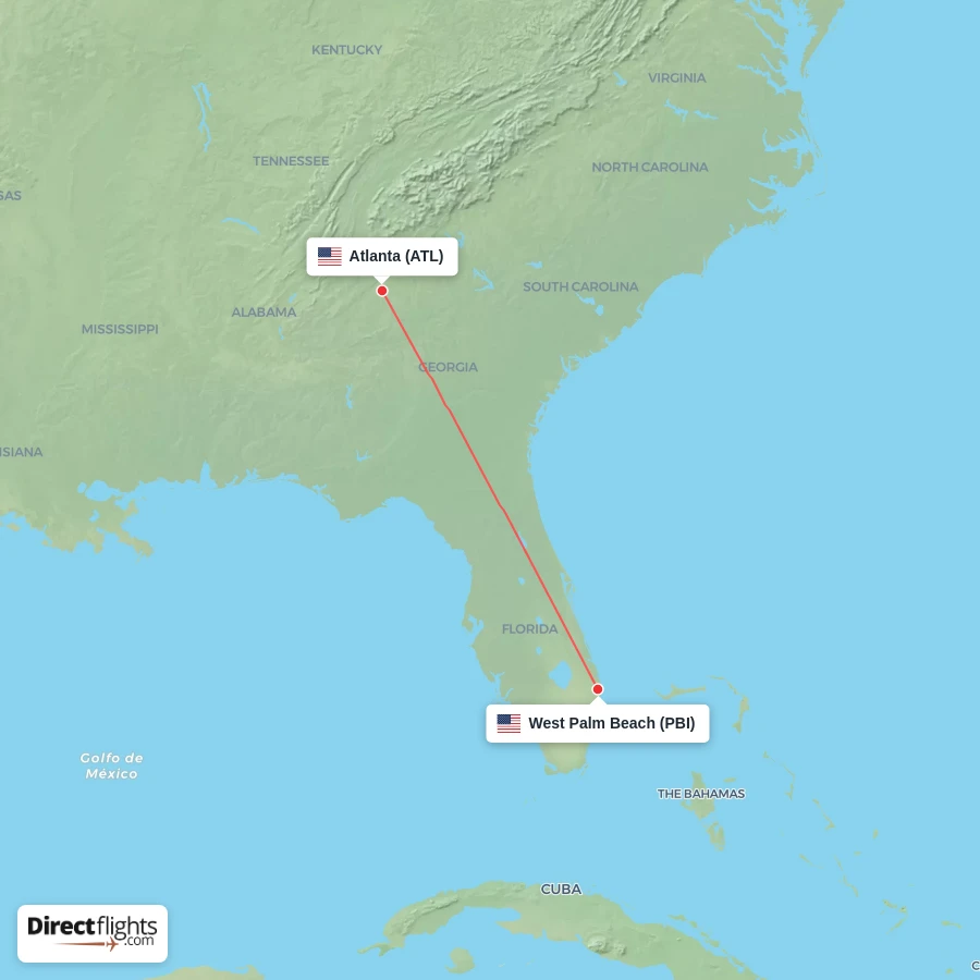 PBI - ATL route map