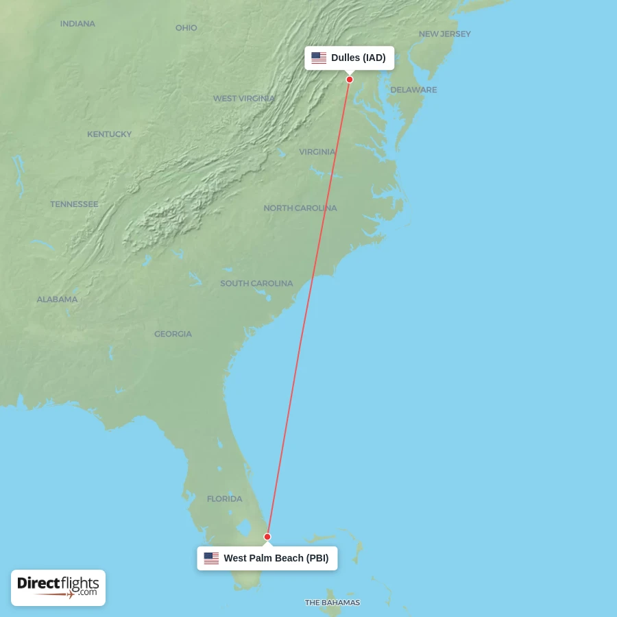 PBI - IAD route map
