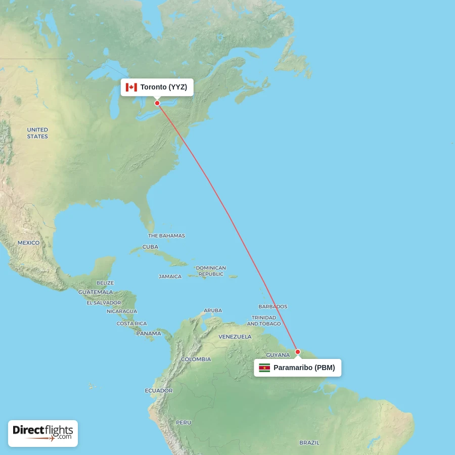 PBM - YYZ route map