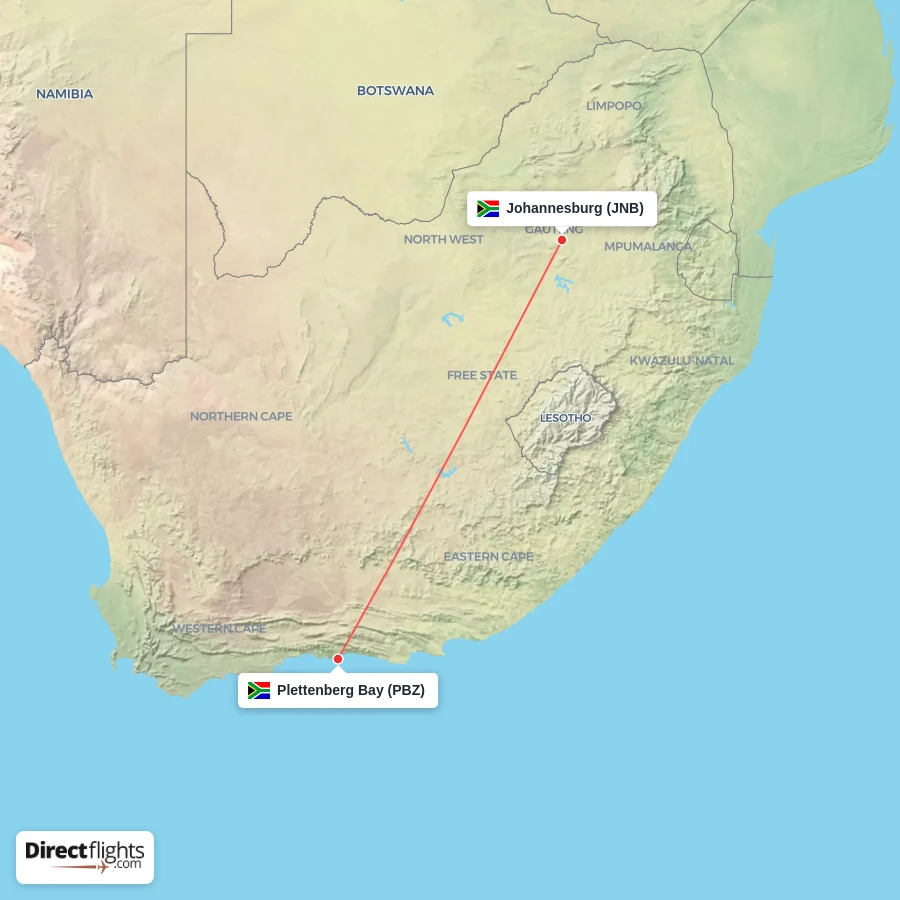 PBZ - JNB route map