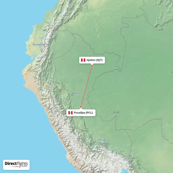 Pucallpa - Iquitos direct flight map