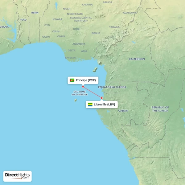 Principe - Libreville direct flight map