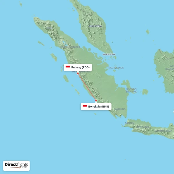Padang - Bengkulu direct flight map