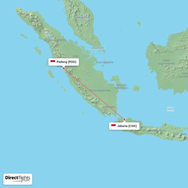 Padang - Jakarta direct flight map