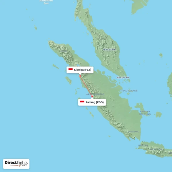Padang - Sibolga direct flight map