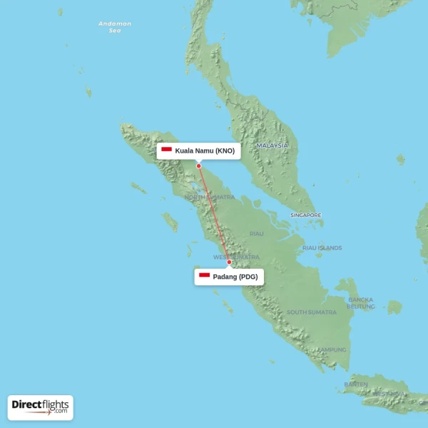 Padang - Kuala Namu direct flight map