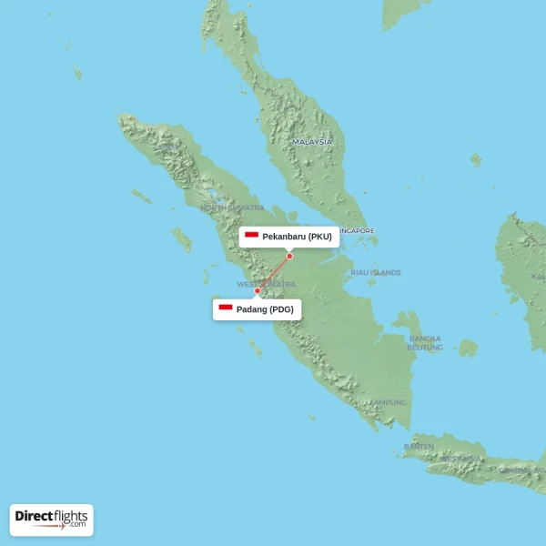 Padang - Pekanbaru direct flight map