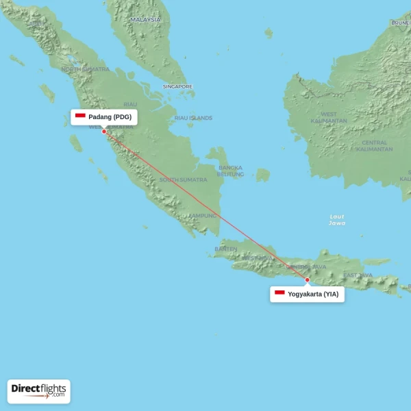 Padang - Yogyakarta direct flight map