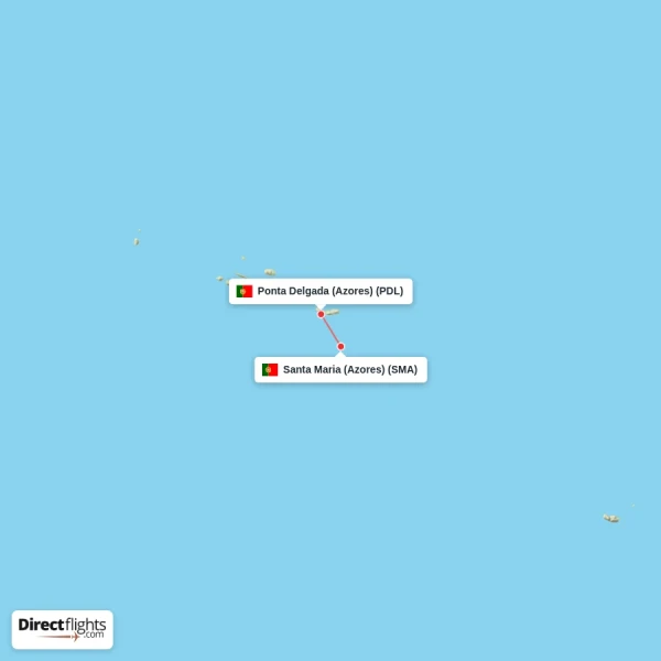 Ponta Delgada (Azores) - Santa Maria (Azores) direct flight map