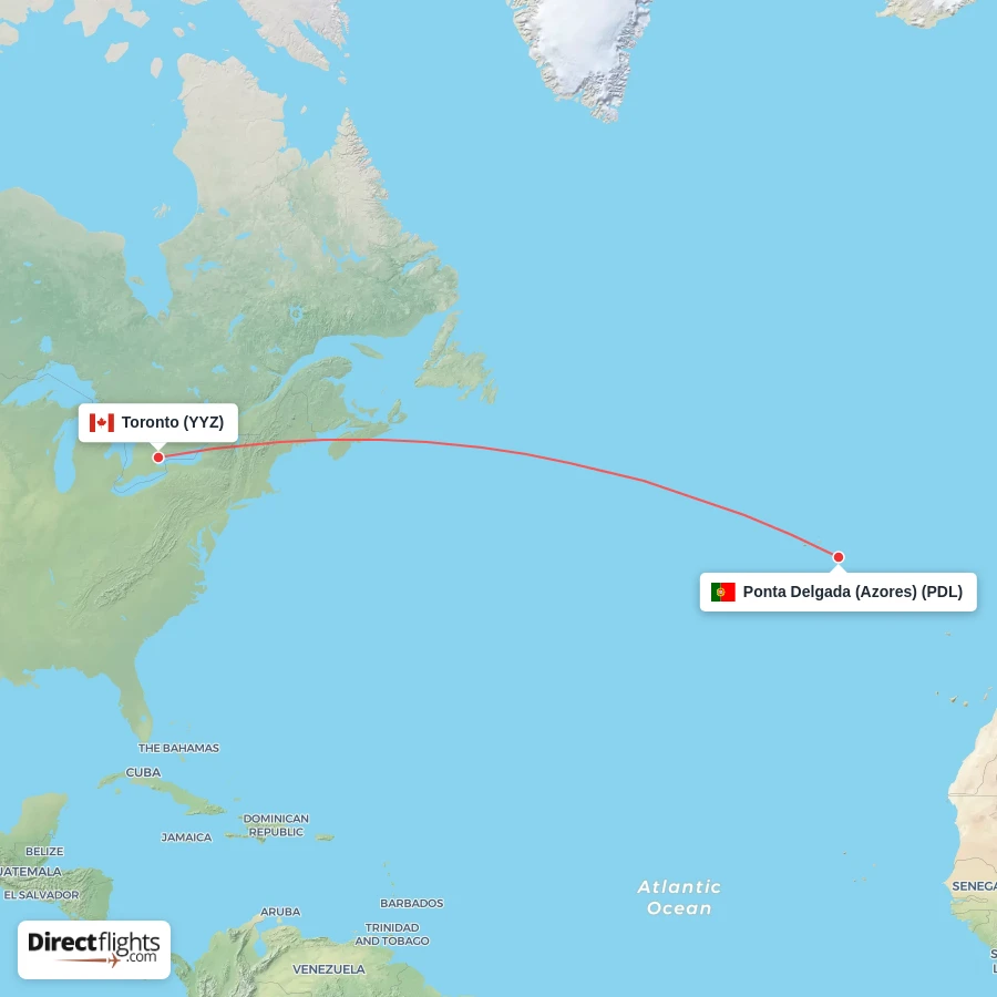 PDL - YYZ route map