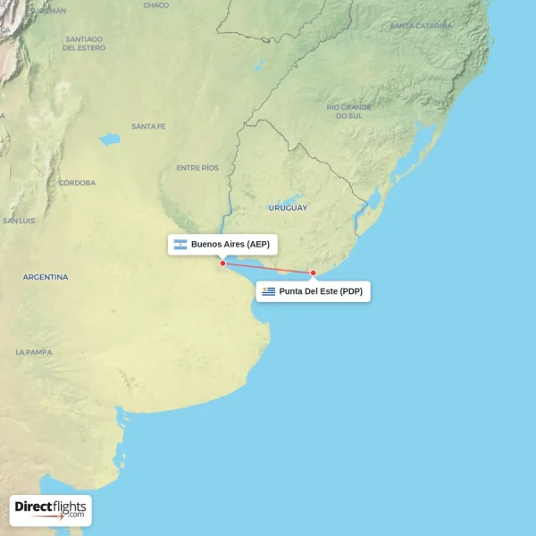 Punta Del Este - Buenos Aires direct flight map