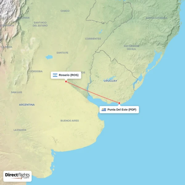 Punta Del Este - Rosario direct flight map