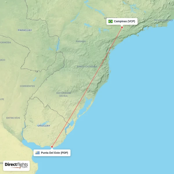 Punta Del Este - Campinas direct flight map