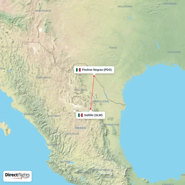 Piedras Negras - Saltillo direct flight map