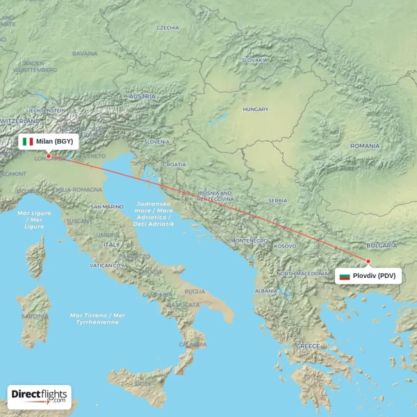 Plovdiv - Milan direct flight map
