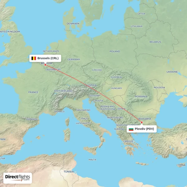 Plovdiv - Brussels direct flight map
