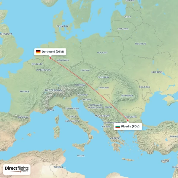 Plovdiv - Dortmund direct flight map