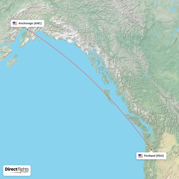 Portland - Anchorage direct flight map