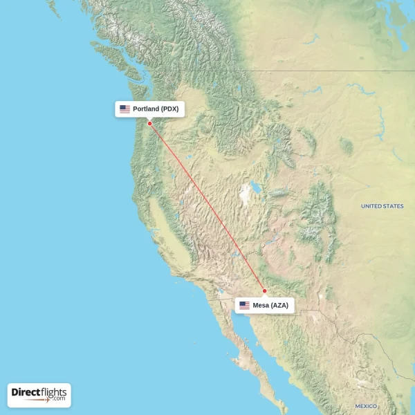 Portland - Mesa direct flight map