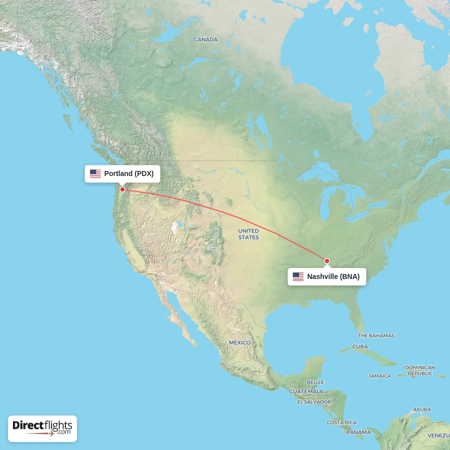 PDX - BNA route map