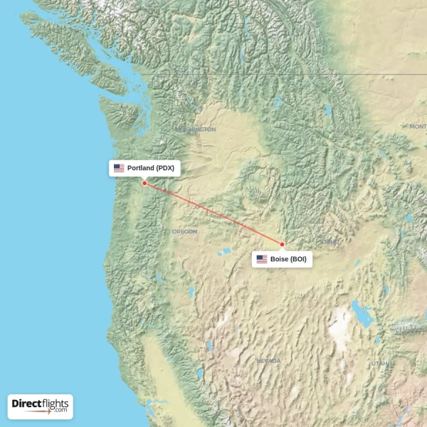 Portland - Boise direct flight map