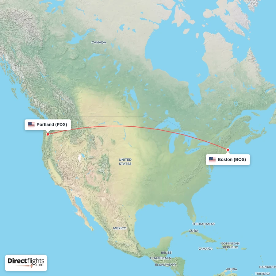 PDX - BOS route map