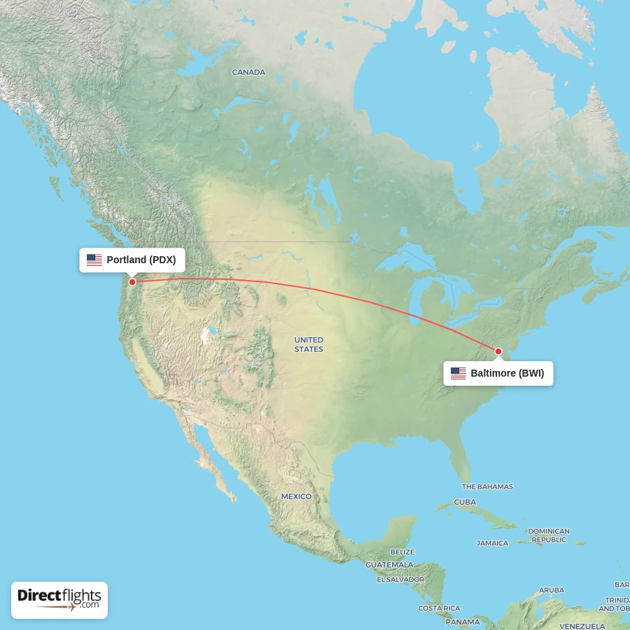 PDX - BWI route map