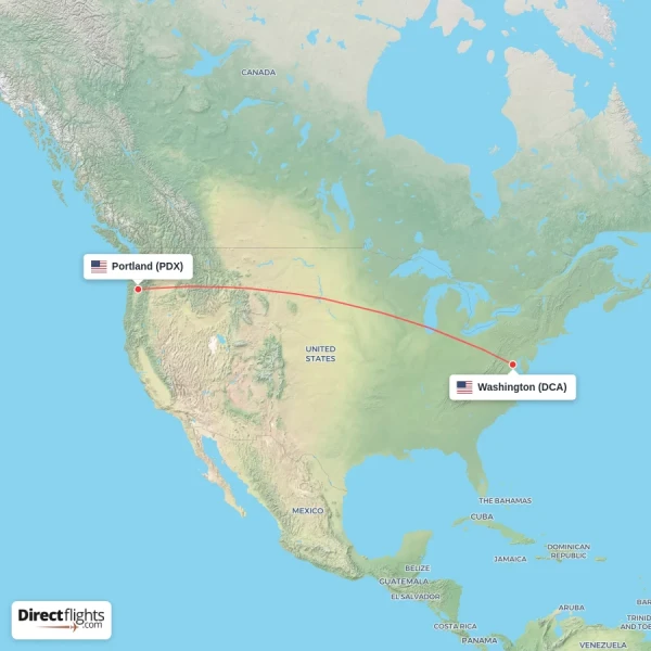 Portland - Washington direct flight map