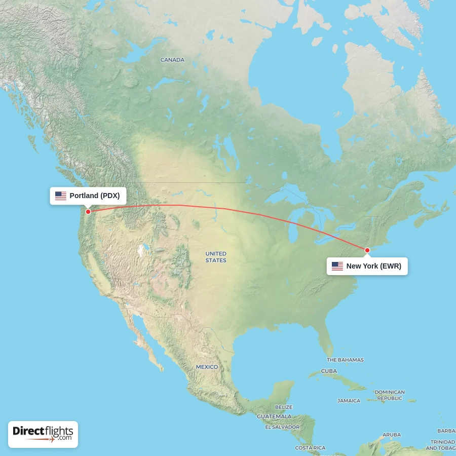 PDX - EWR route map