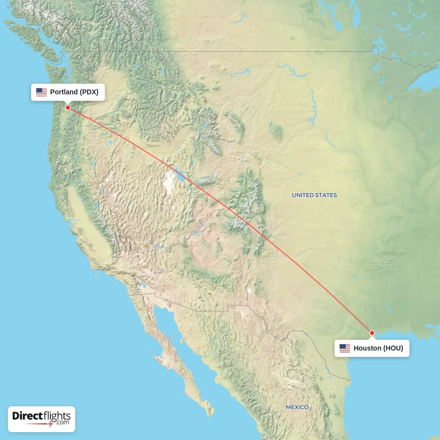 PDX - HOU route map