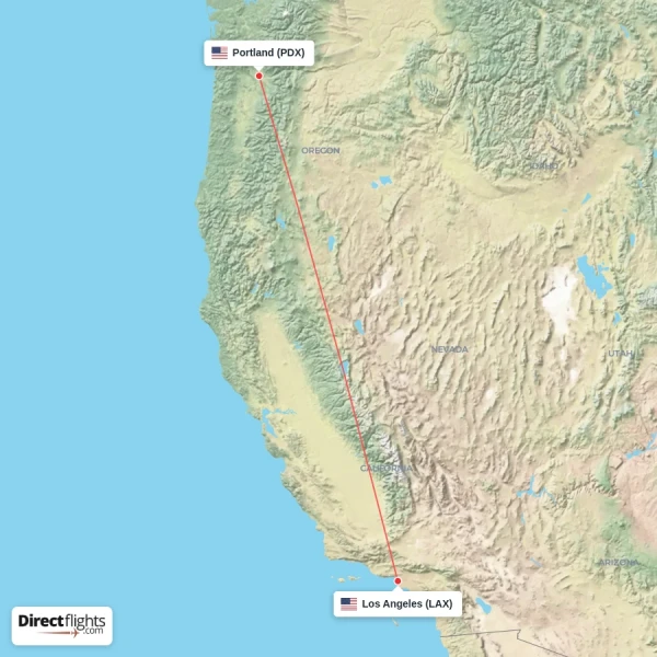 Portland - Los Angeles direct flight map