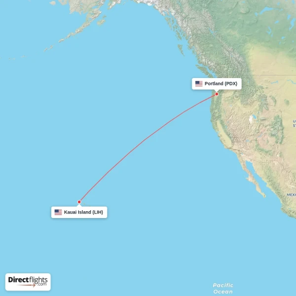 Portland - Kauai Island direct flight map
